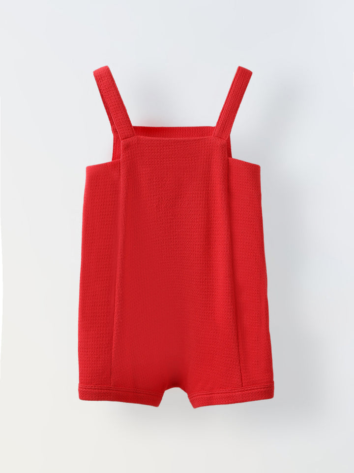 Spunkies Cotton Structure Jersey Knit Embroidered Patch Regular Casual Wear Romper Infant Sleeveless Red Soft Fabric