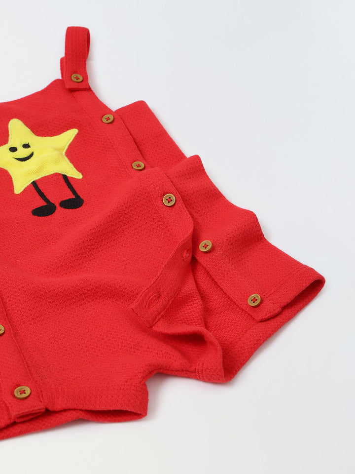 Spunkies Cotton Structure Jersey Knit Embroidered Patch Regular Casual Wear Romper Infant Sleeveless Red Soft Fabric