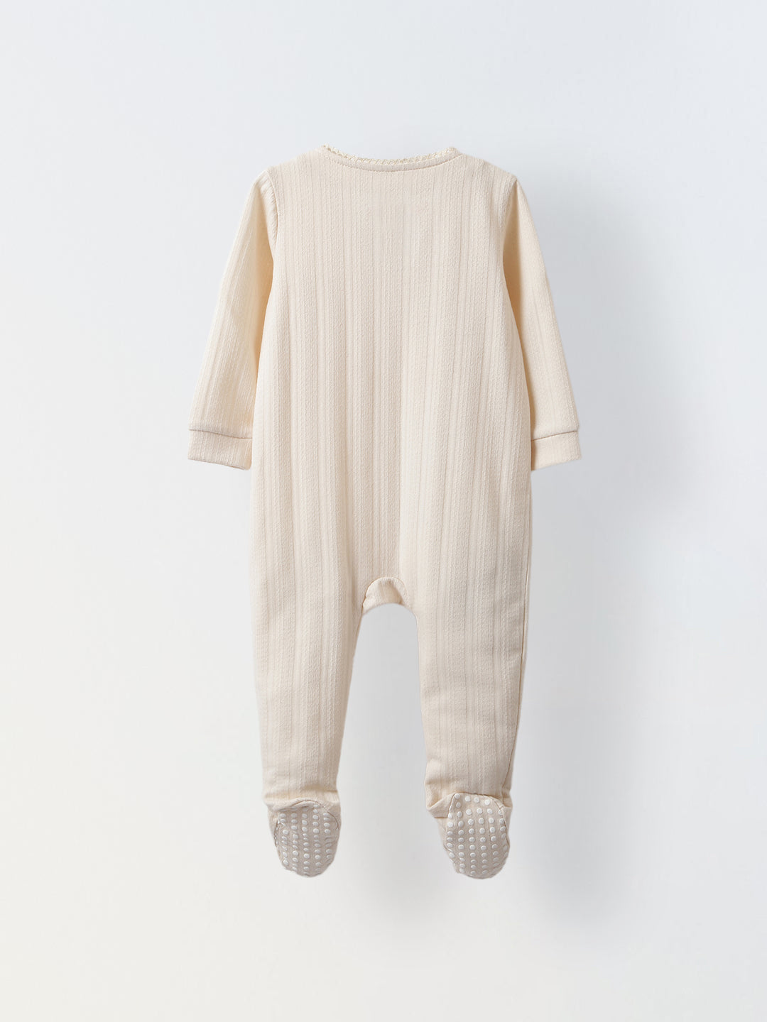 Spunkies Cotton Jacquard Jersey Knit Solid Regular Casual Wear Romper Infant Full Sleeve Off White Soft Fabric