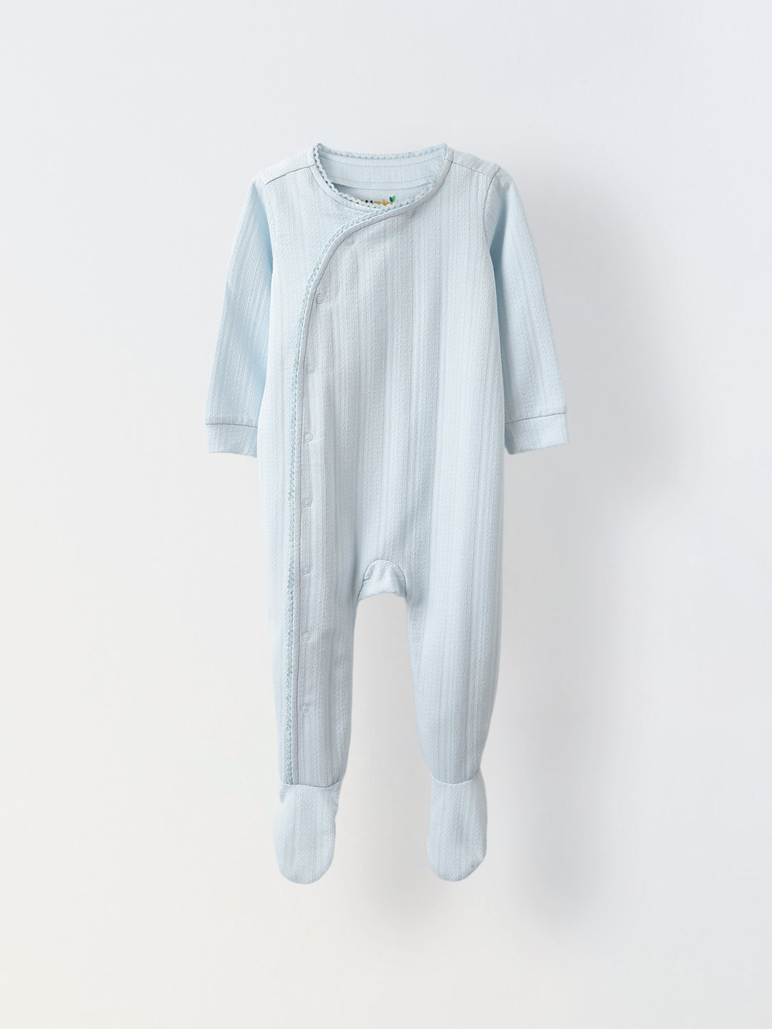 Spunkies Cotton Jacquard Jersey Knit Solid Regular Casual Wear Romper Infant Full Sleeve Sky Blue Soft Fabric