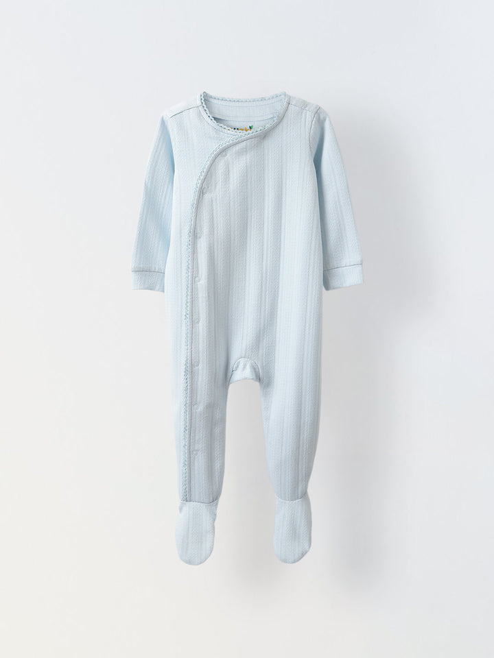 Spunkies Cotton Jacquard Jersey Knit Solid Regular Casual Wear Romper Infant Full Sleeve Sky Blue Soft Fabric