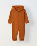 Spunkies Cotton Jacquard Jersey Knit Solid Regular Casual Wear Romper Infant Full Sleeve Rust Soft Fabric