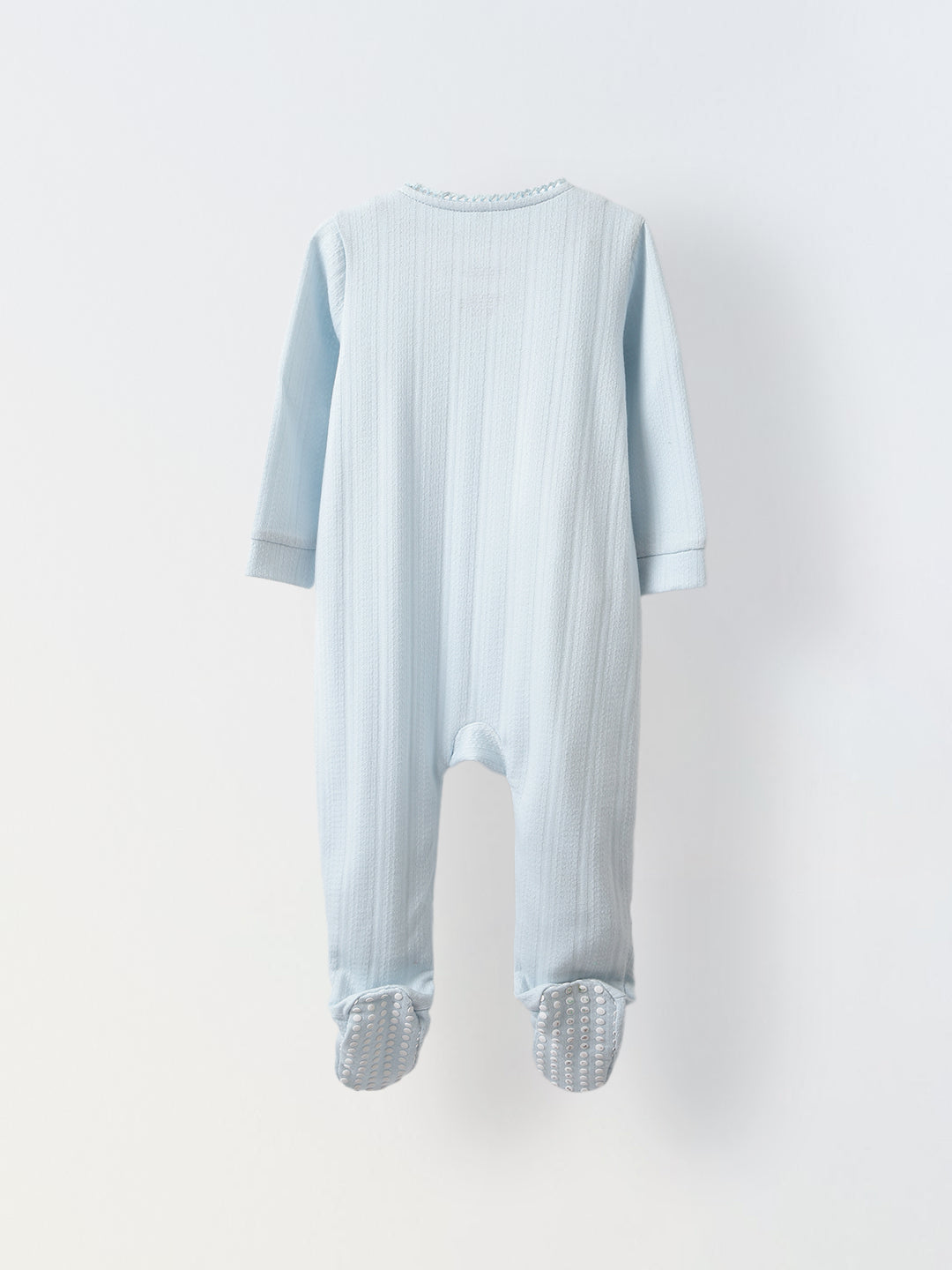 Spunkies Cotton Jacquard Jersey Knit Solid Regular Casual Wear Romper Infant Full Sleeve Sky Blue Soft Fabric