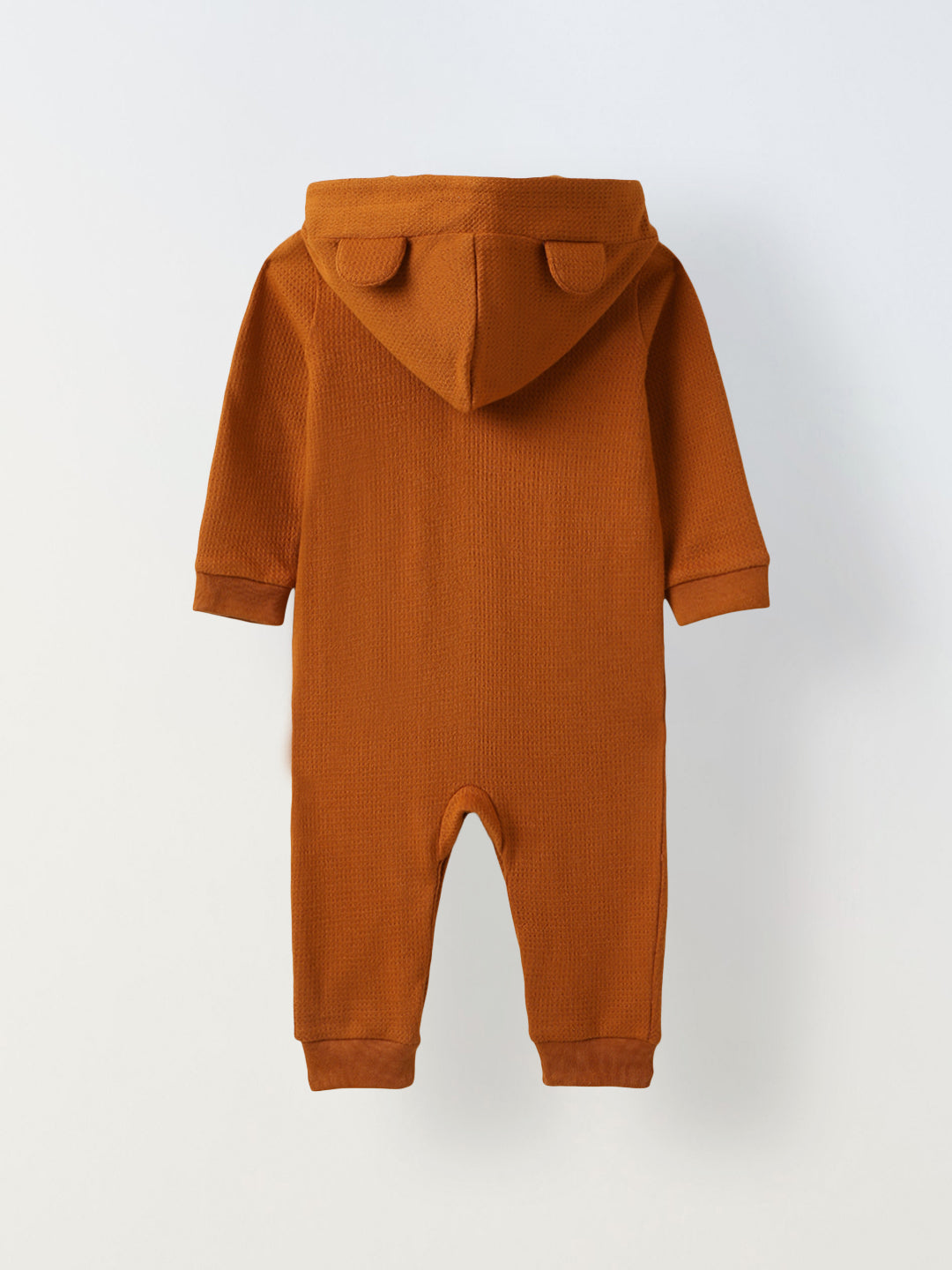 Spunkies Cotton Jacquard Jersey Knit Solid Regular Casual Wear Romper Infant Full Sleeve Rust Soft Fabric