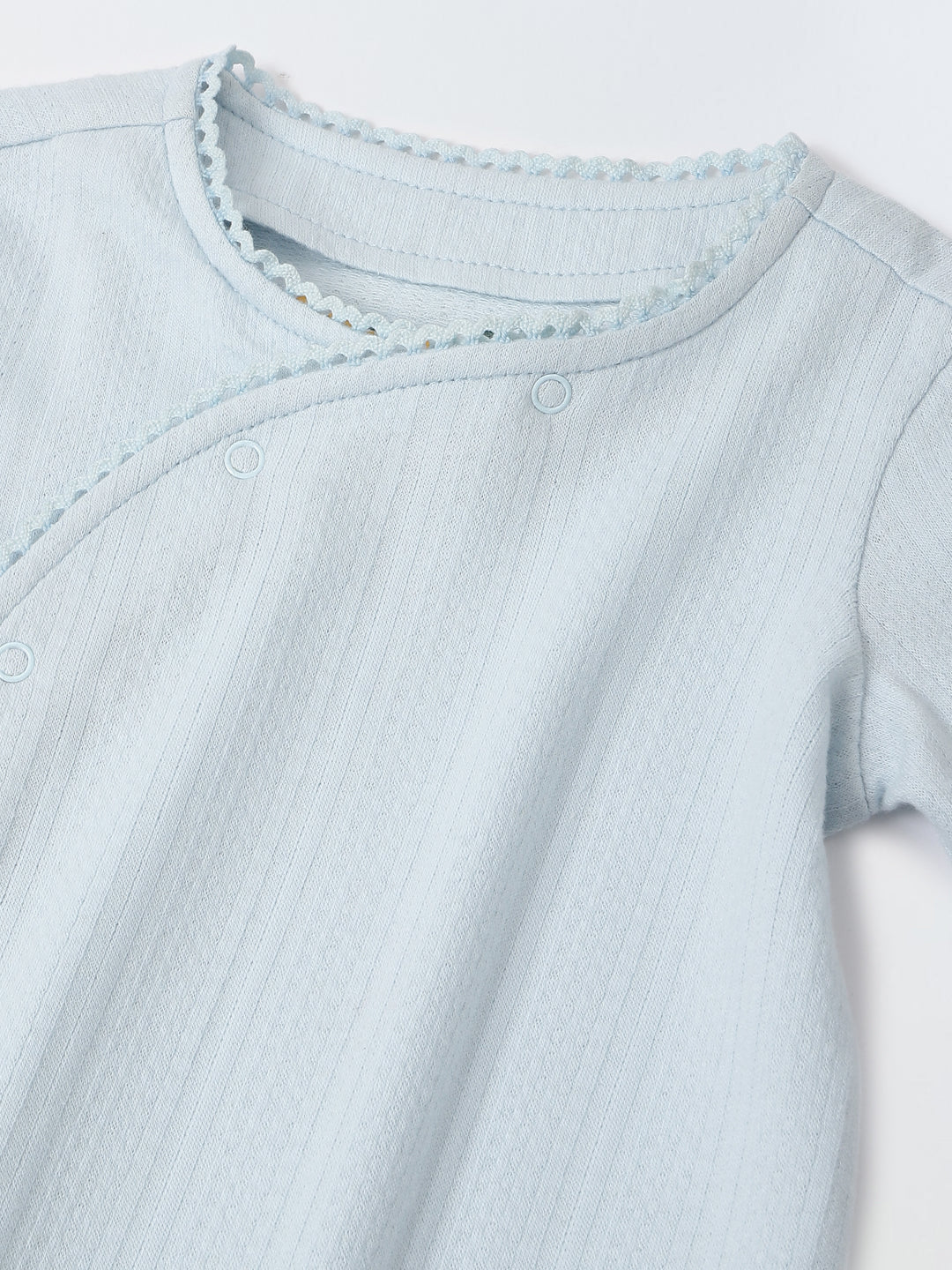 Spunkies Cotton Jacquard Jersey Knit Solid Regular Casual Wear Romper Infant Full Sleeve Sky Blue Soft Fabric