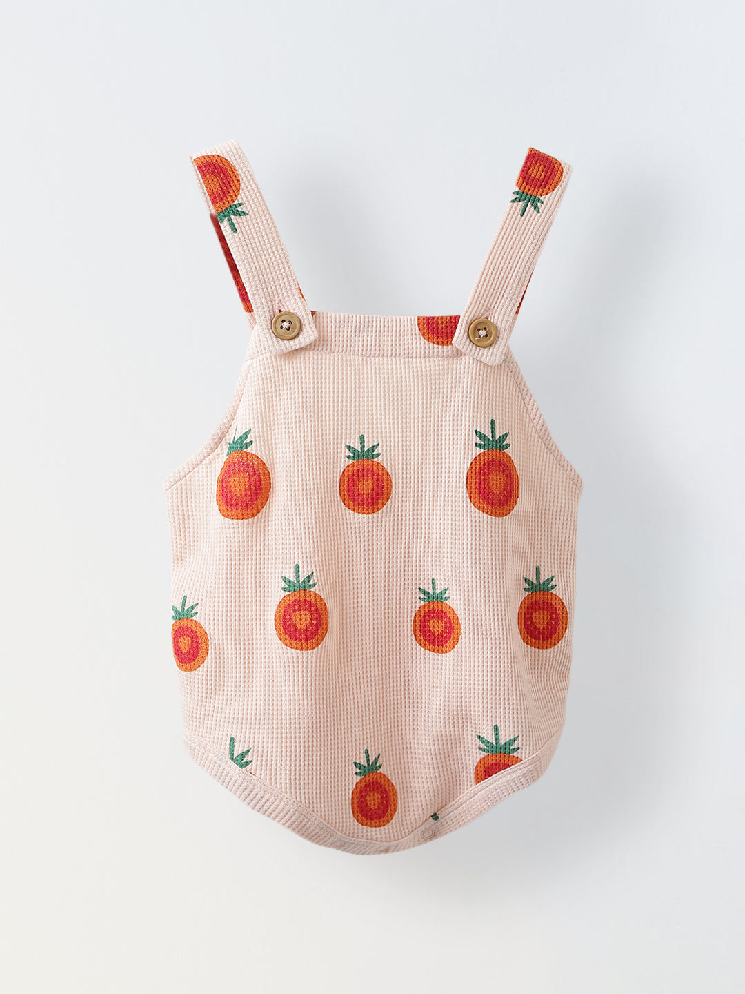 Spunkies Cotton Waffle Knit Printed Regular Casual Wear Romper Infant Sleeveless Ecru Soft Fabric