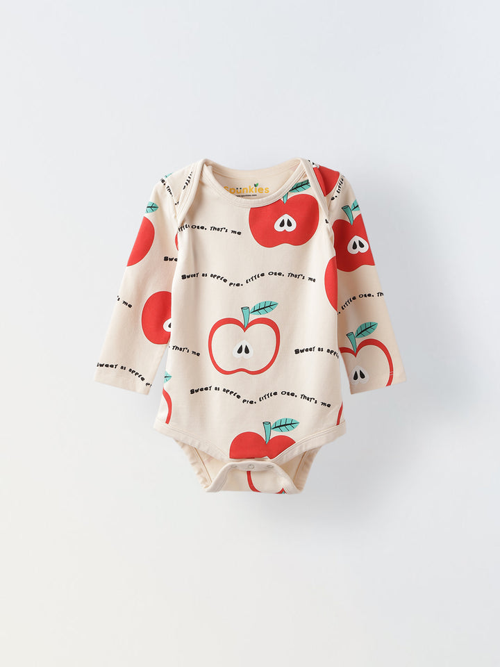 Infant Apple Print Bodysuit & Doodle Print Romper Combo - Fun & Cozy Two-Piece Set