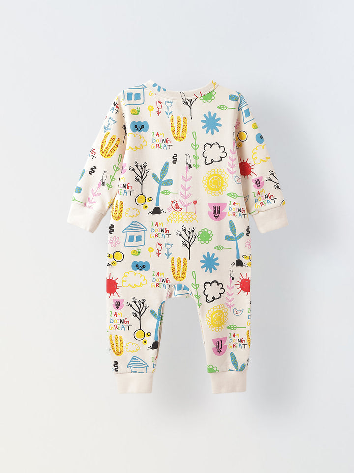 Infant Apple Print Bodysuit & Doodle Print Romper Combo - Fun & Cozy Two-Piece Set