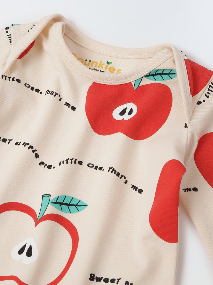 Infant Apple Print Bodysuit & Doodle Print Romper Combo - Fun & Cozy Two-Piece Set