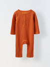 Spunkies Cotton Waffle Knit Solid Regular Casual Wear Romper Infant Full Sleeve Rust Soft Fabric