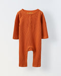 Spunkies Cotton Waffle Knit Solid Regular Casual Wear Romper Infant Full Sleeve Rust Soft Fabric