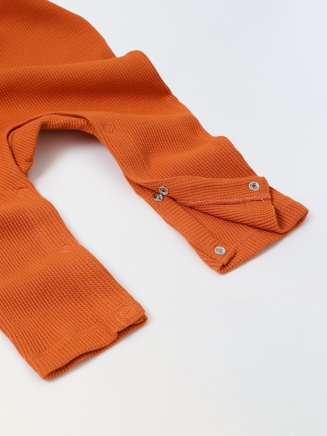 Spunkies Cotton Waffle Knit Solid Regular Casual Wear Romper Infant Full Sleeve Rust Soft Fabric