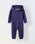 Spunkies Cotton Waffle Knit Solid Regular Casual Wear Romper Infant Full Sleeve Blue Soft Fabric