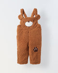 Infant Fuzzy Bear Overalls Romper with Ear Detail - Soft & Cozy Animal Outfit