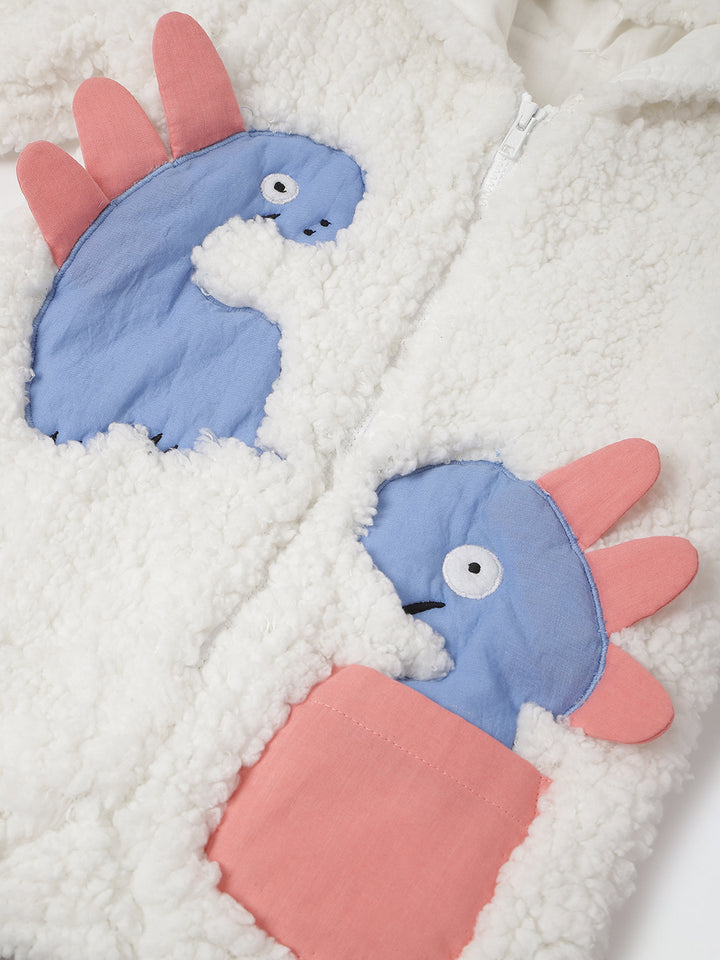 Infant Fuzzy Dinosaur Hooded Romper - Cozy & Adorable Winter Outfit