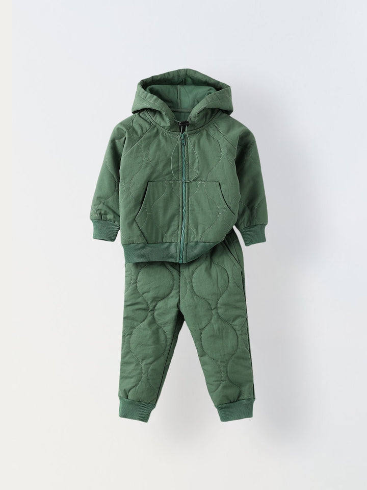 Trendy Green Unisex Set with Pullover, Woven Fabric & Hoodie Regular Fit