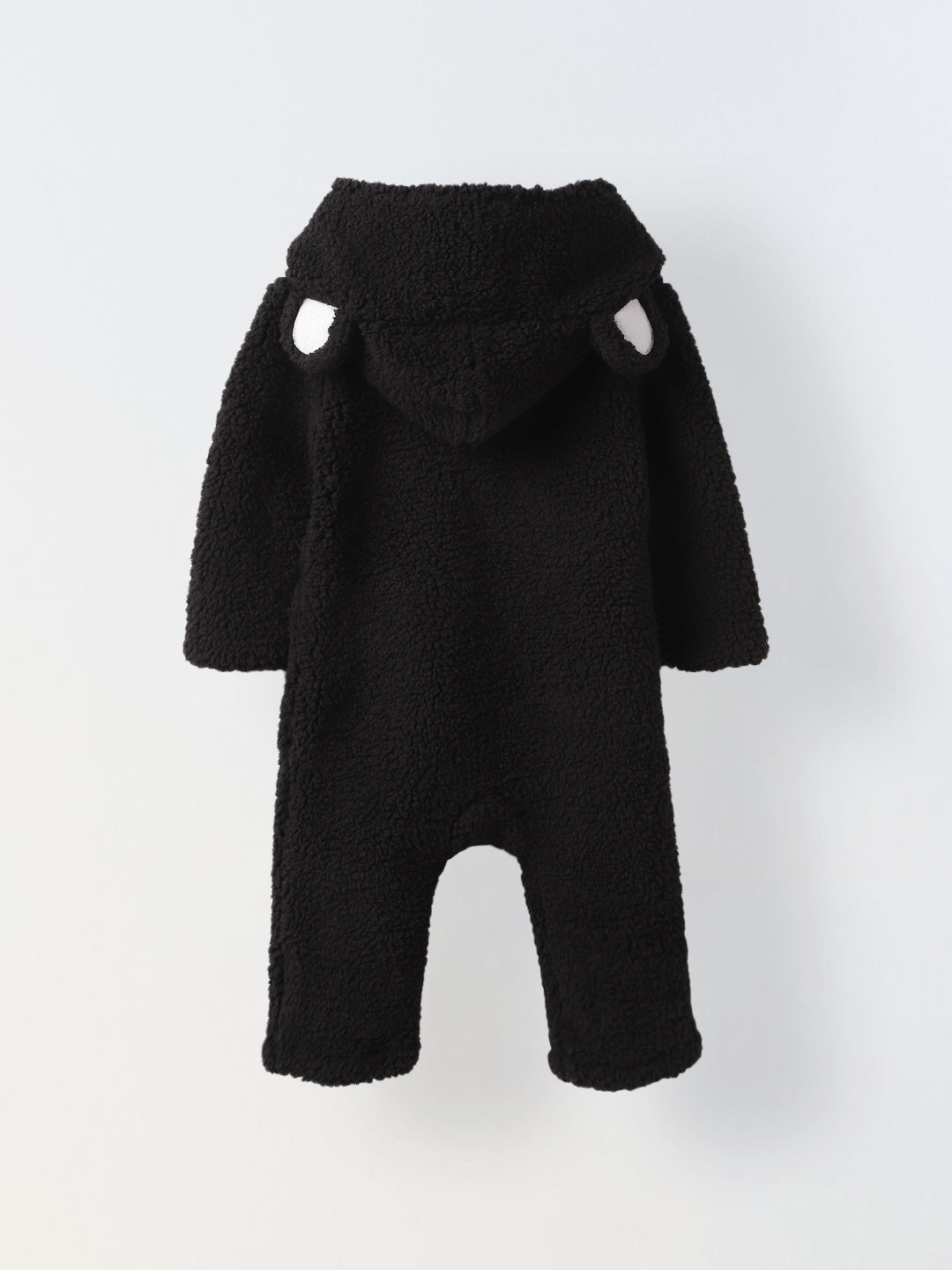 Infant Black Sherpa Bear Romper with Ear Details - Cozy & Adorable Hooded Outfit