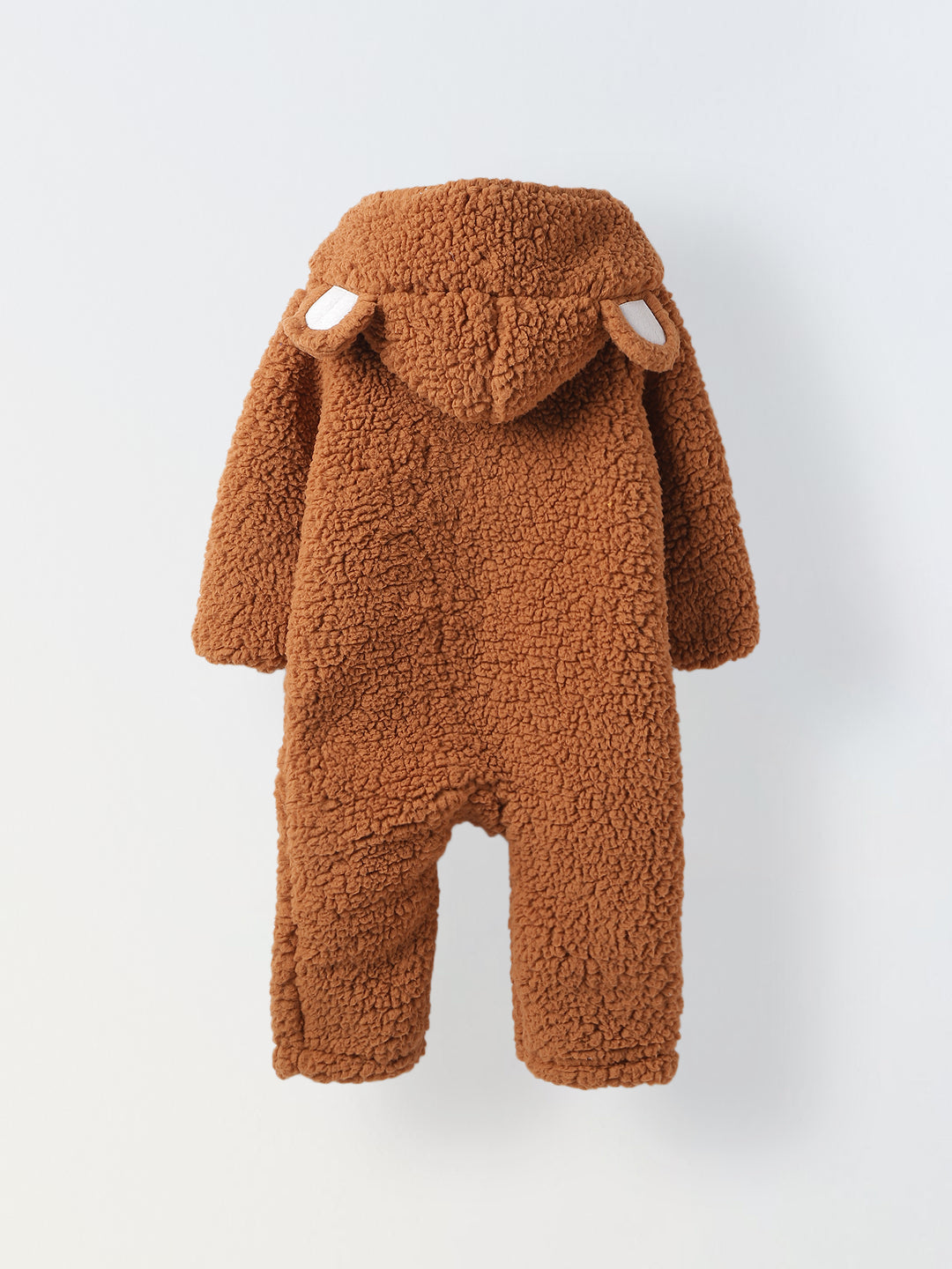 Infant Brown Sherpa Bear Romper with Ear Details Cozy Adorable Hooded Outfit