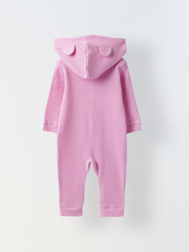 Infant Pink Hooded Romper with Rainbow Patch