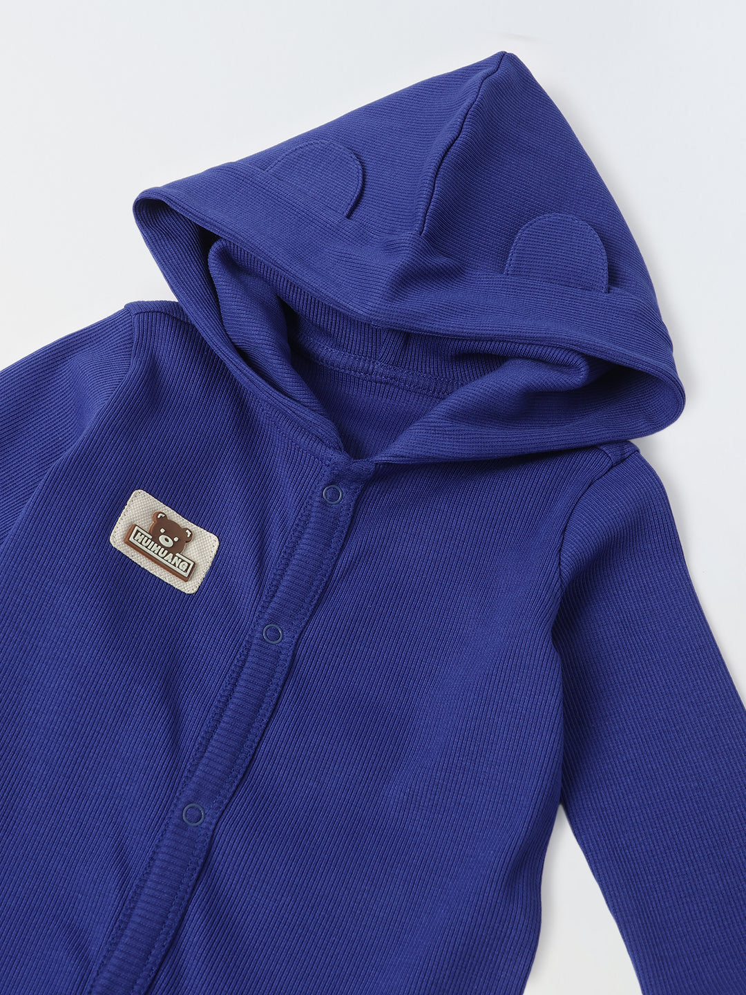 Infant Blue Hooded Romper with Patch