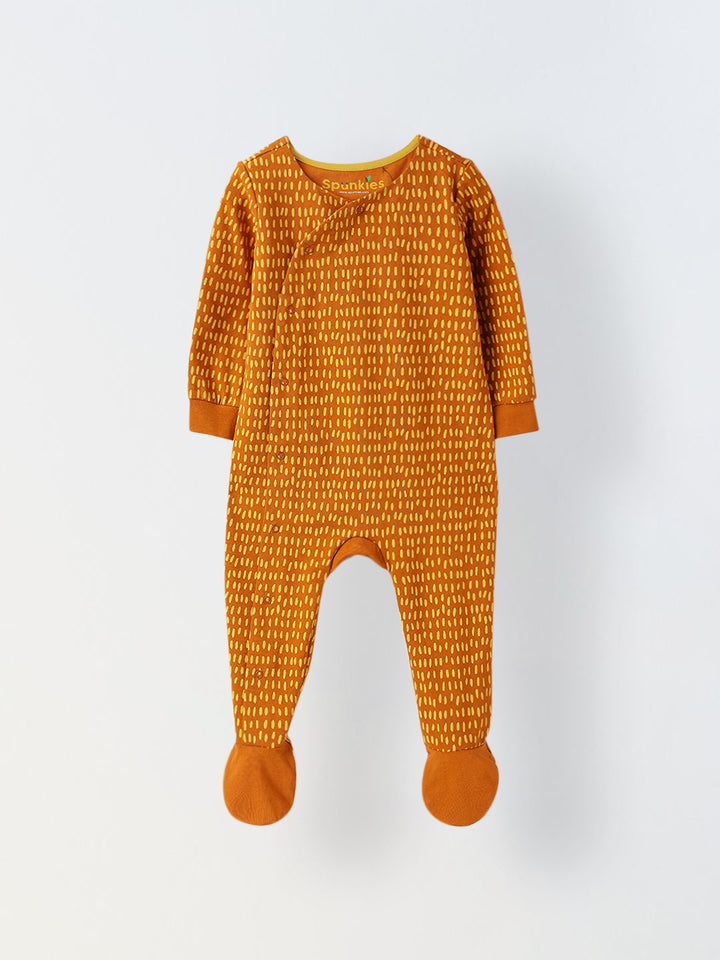 Spunkies Brown Unisex printed Romper with Button Closure & Round Neck Regular Fit