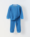 Spunkies Cotton Waffle Knit Solid Regular Casual Wear Set Infant Full Sleeve Blue Soft Fabric