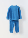 Spunkies Cotton Waffle Knit Solid Regular Casual Wear Set Infant Full Sleeve Blue Soft Fabric