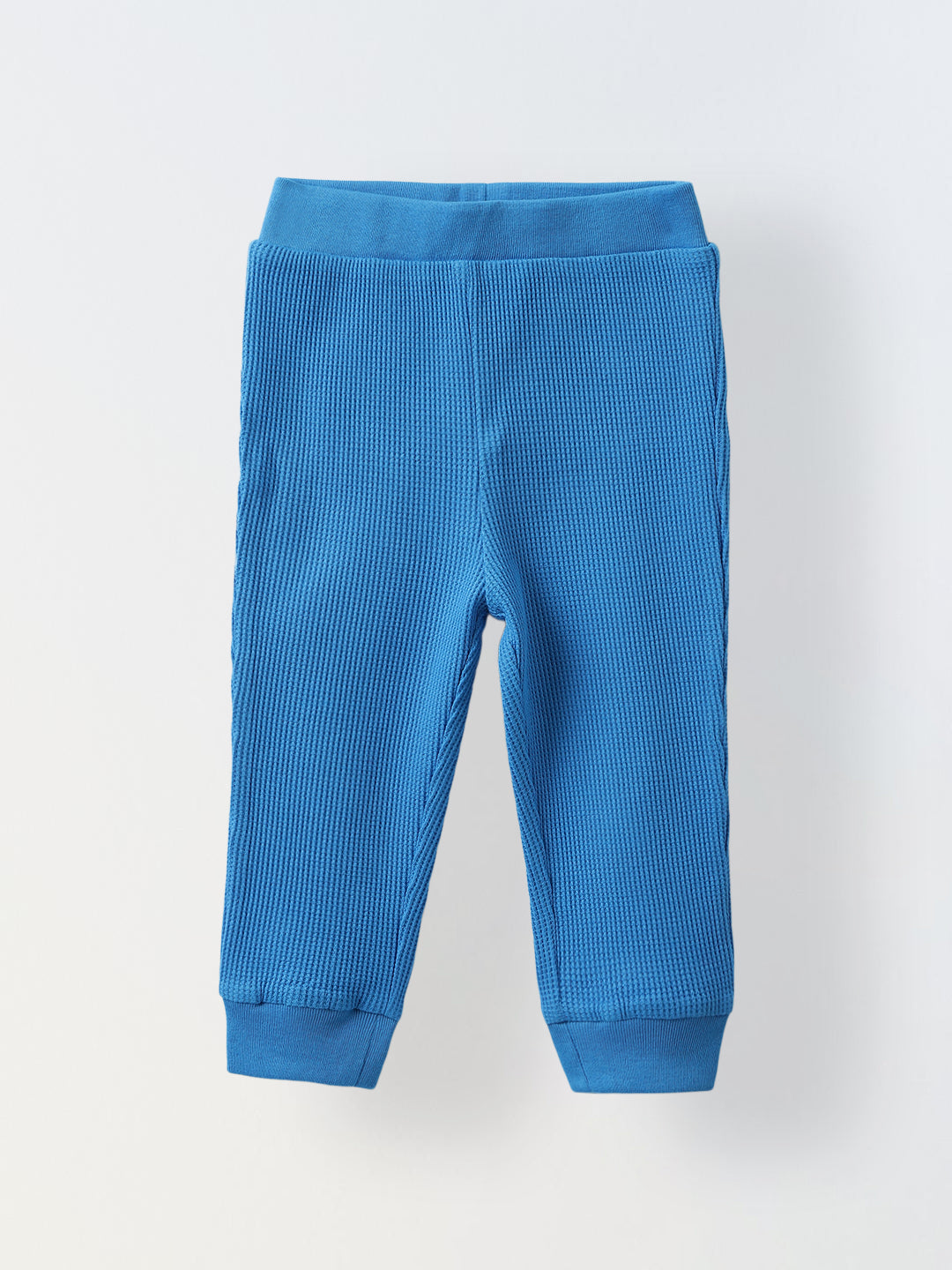 Spunkies Cotton Waffle Knit Solid Regular Casual Wear Set Infant Full Sleeve Blue Soft Fabric