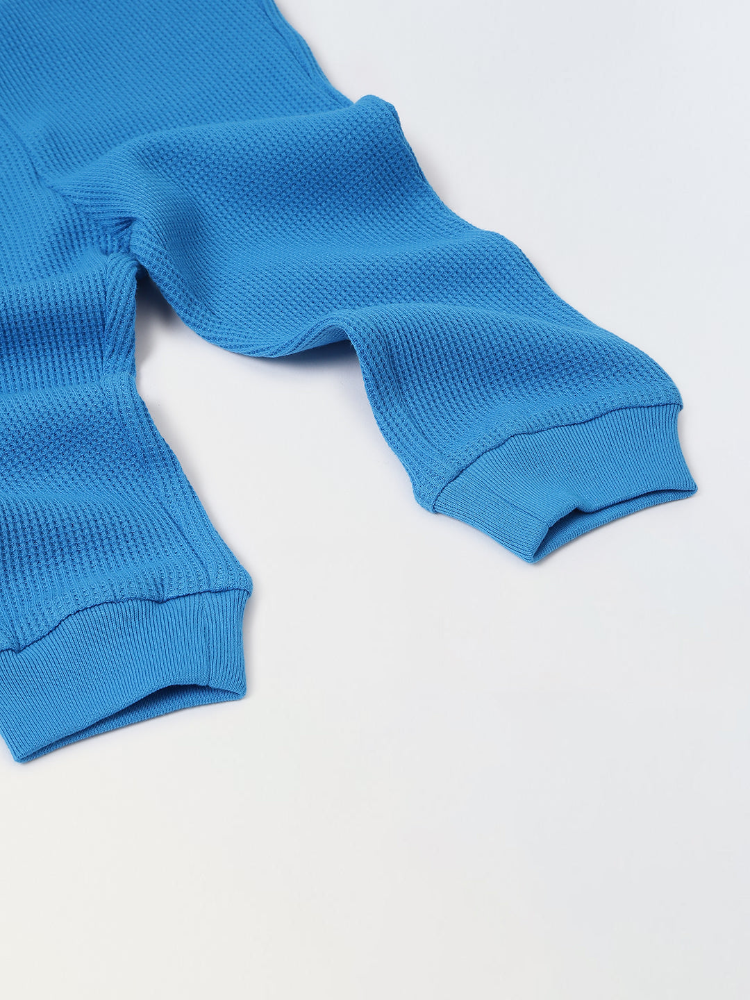 Spunkies Cotton Waffle Knit Solid Regular Casual Wear Set Infant Full Sleeve Blue Soft Fabric