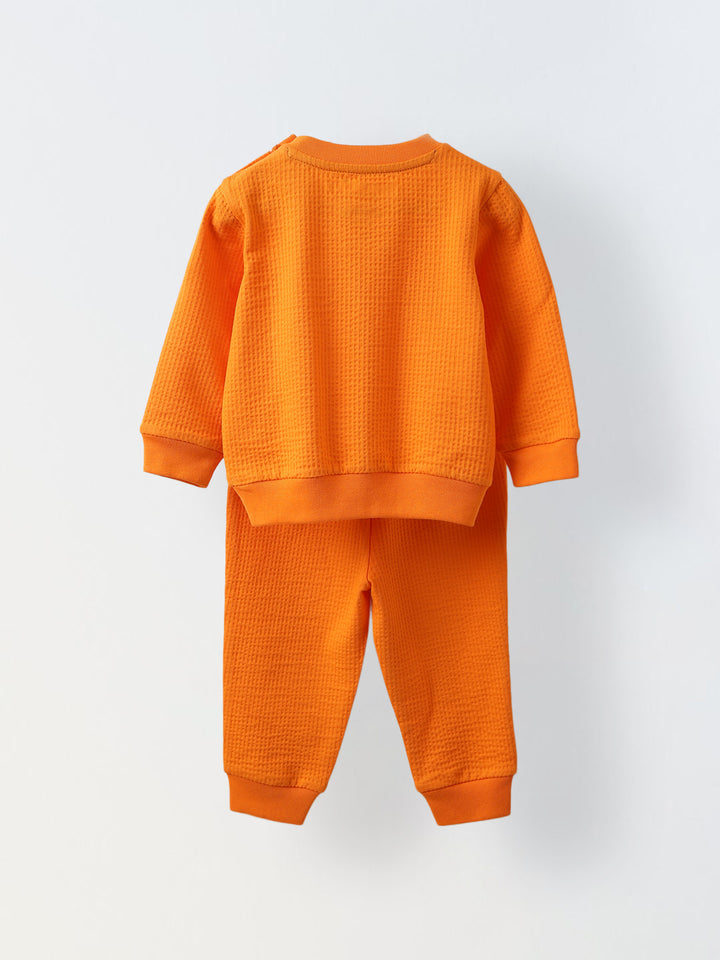 Spunkies Cotton Structure Jersey Knit Solid Regular Casual Wear Set Infant Full Sleeve Orange Soft Fabric