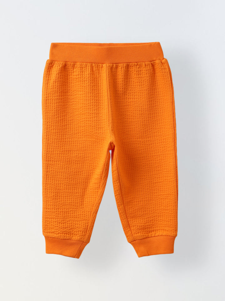 Spunkies Cotton Structure Jersey Knit Solid Regular Casual Wear Set Infant Full Sleeve Orange Soft Fabric