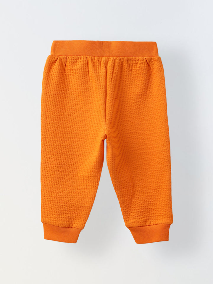 Spunkies Cotton Structure Jersey Knit Solid Regular Casual Wear Set Infant Full Sleeve Orange Soft Fabric