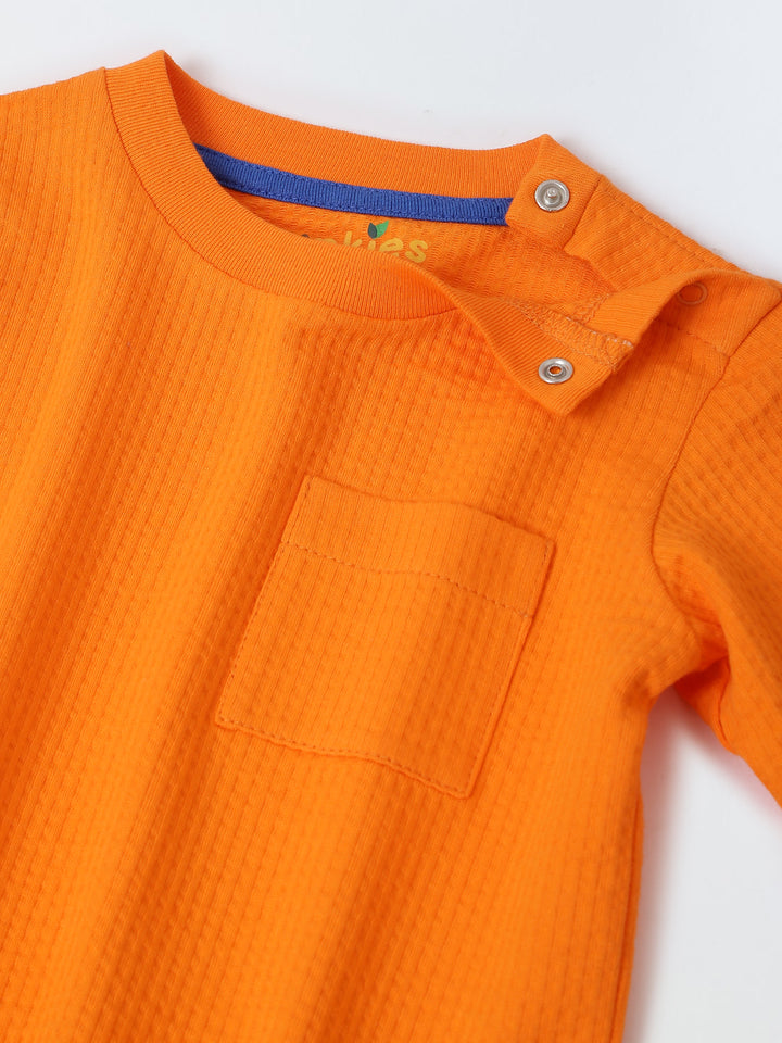 Spunkies Cotton Structure Jersey Knit Solid Regular Casual Wear Set Infant Full Sleeve Orange Soft Fabric