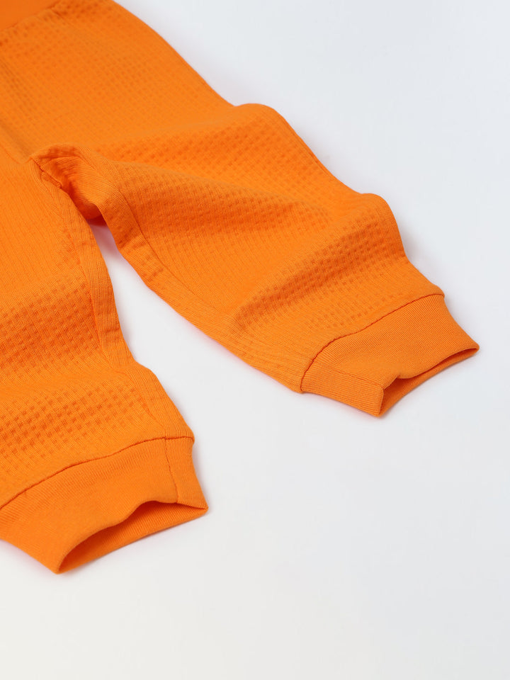 Spunkies Cotton Structure Jersey Knit Solid Regular Casual Wear Set Infant Full Sleeve Orange Soft Fabric