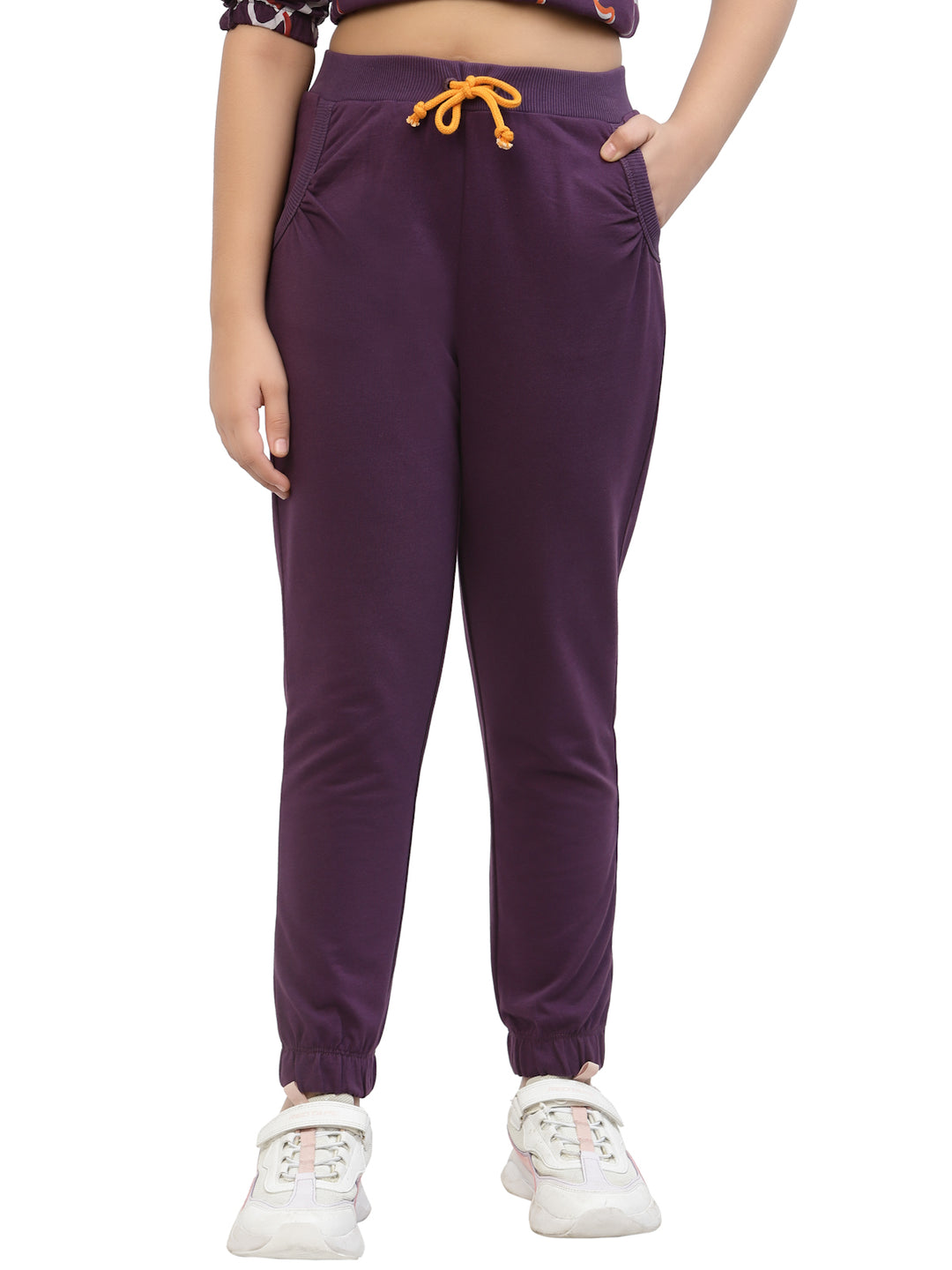 Combo of 2 Joggers Girls - Orange & Voilet Terry Cotton for Ultimate Comfort
