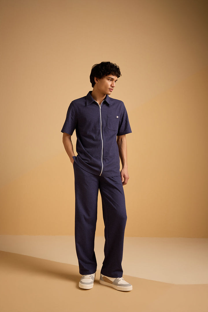 Maritime Zip-Up Shirt - Navy Blue