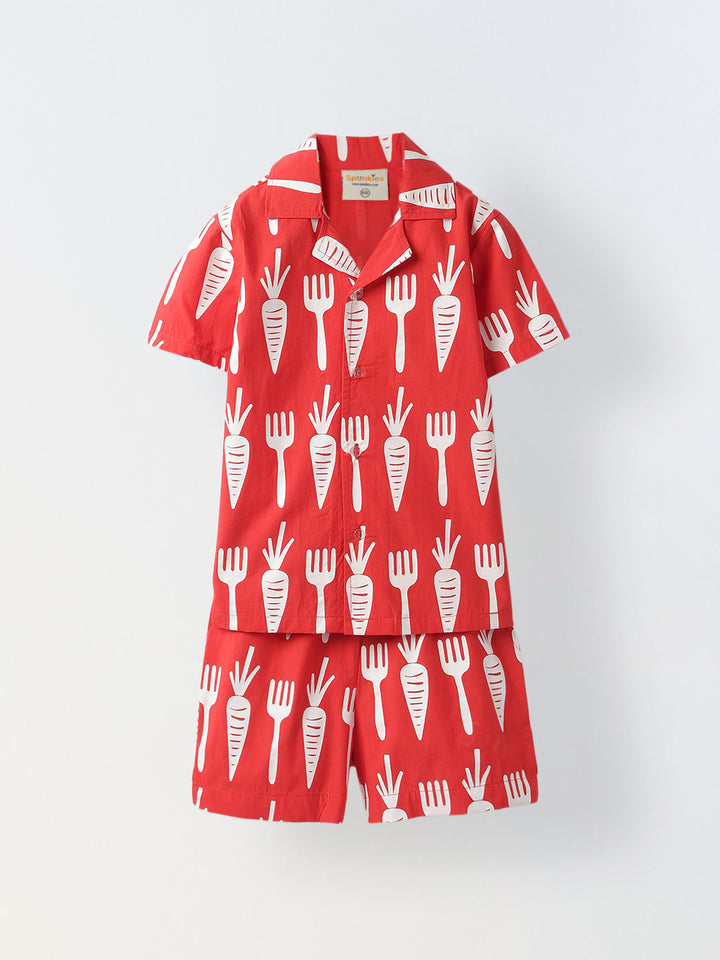 Red & White Cotton Printed Shirt for boys