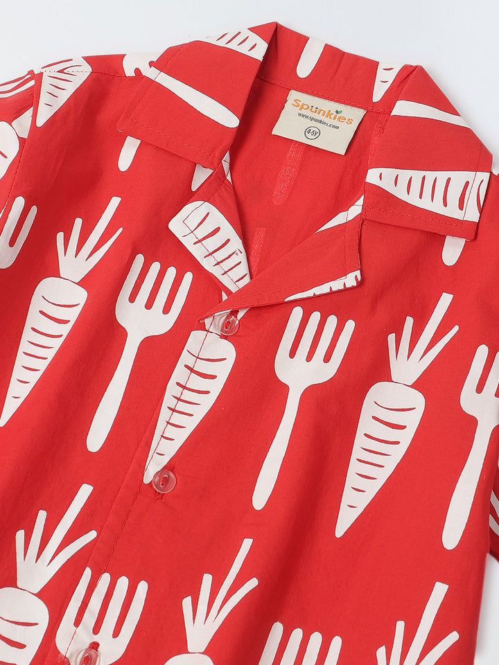 Red & White Cotton Printed Shirt for boys