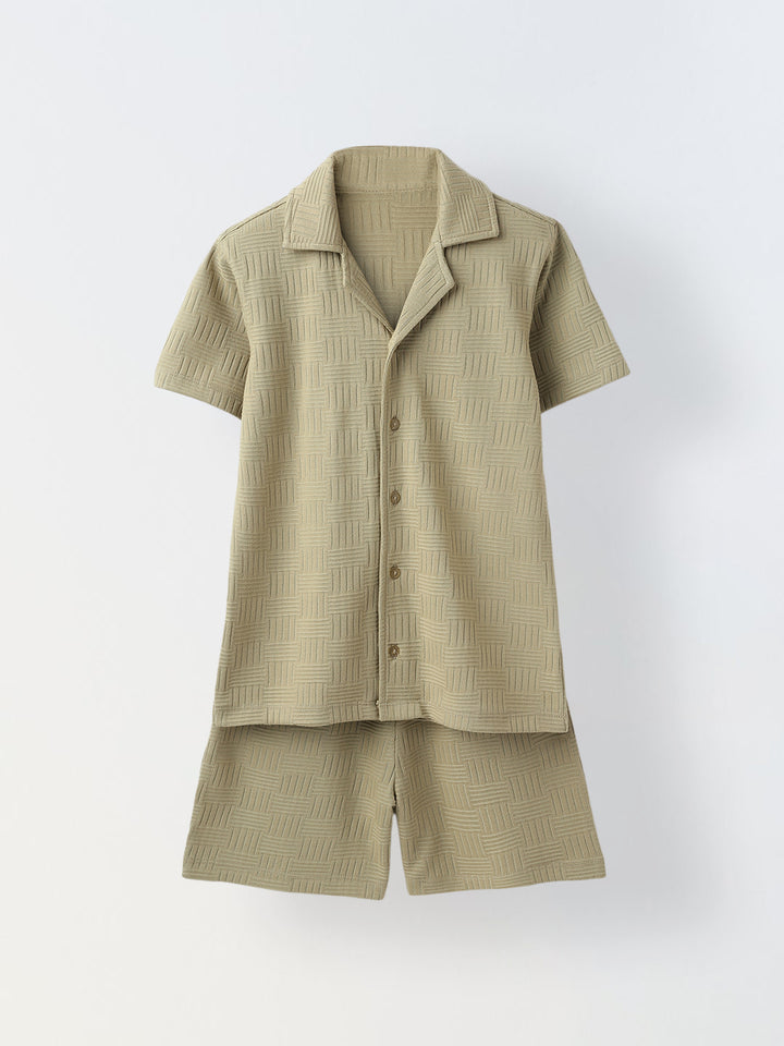 Beige Textured Co-Ord Set-Boy
