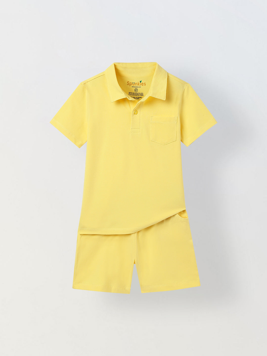 Spunkies Boys Yellow Solid Collared Short Sleeves Polo T-Shirt and Shorts Set