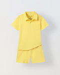 Spunkies Boys Yellow Solid Collared Short Sleeves Polo T-Shirt and Shorts Set