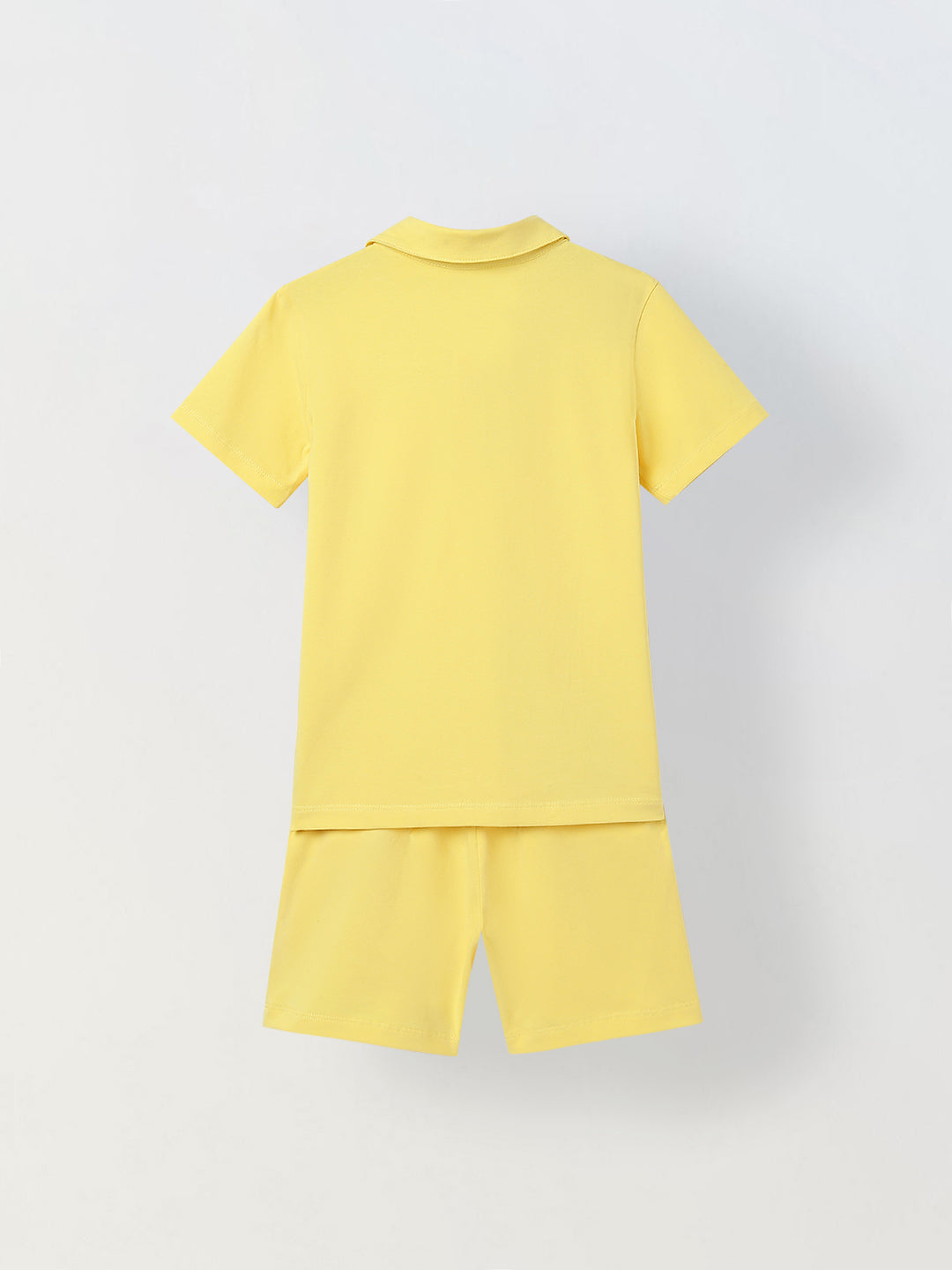 Spunkies Boys Yellow Solid Collared Short Sleeves Polo T-Shirt and Shorts Set