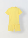 Spunkies Boys Yellow Solid Collared Short Sleeves Polo T-Shirt and Shorts Set