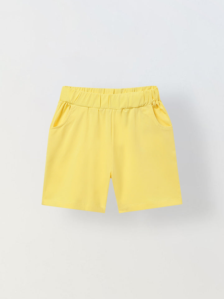 Spunkies Boys Yellow Solid Collared Short Sleeves Polo T-Shirt and Shorts Set