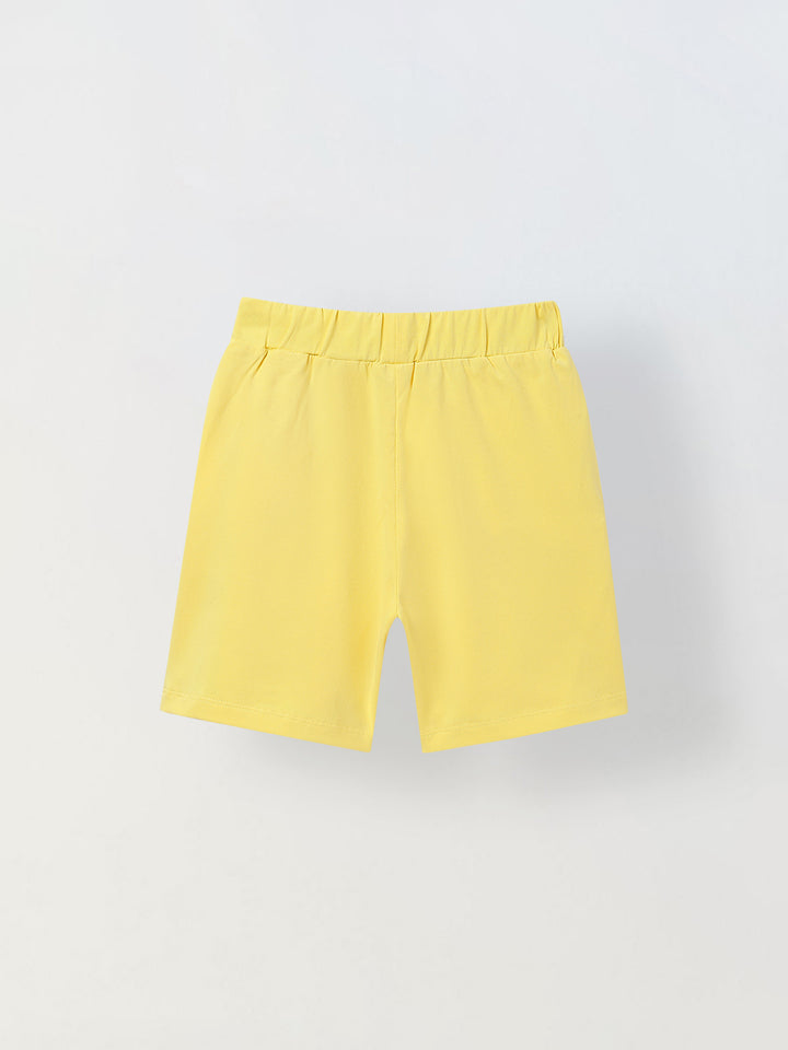 Spunkies Boys Yellow Solid Collared Short Sleeves Polo T-Shirt and Shorts Set