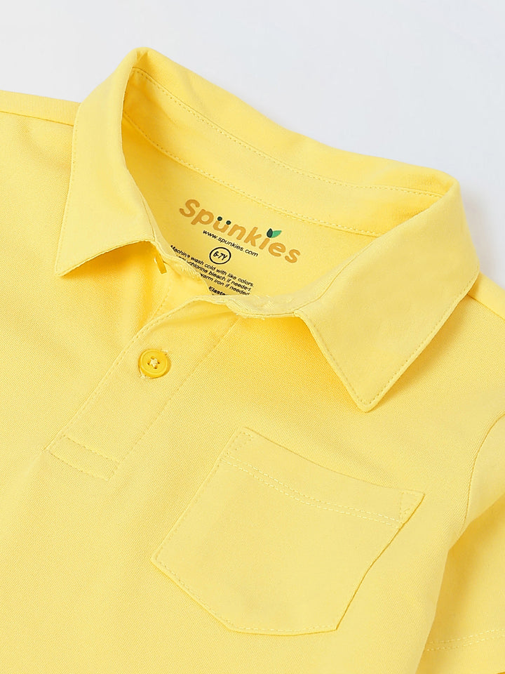 Spunkies Boys Yellow Solid Collared Short Sleeves Polo T-Shirt and Shorts Set