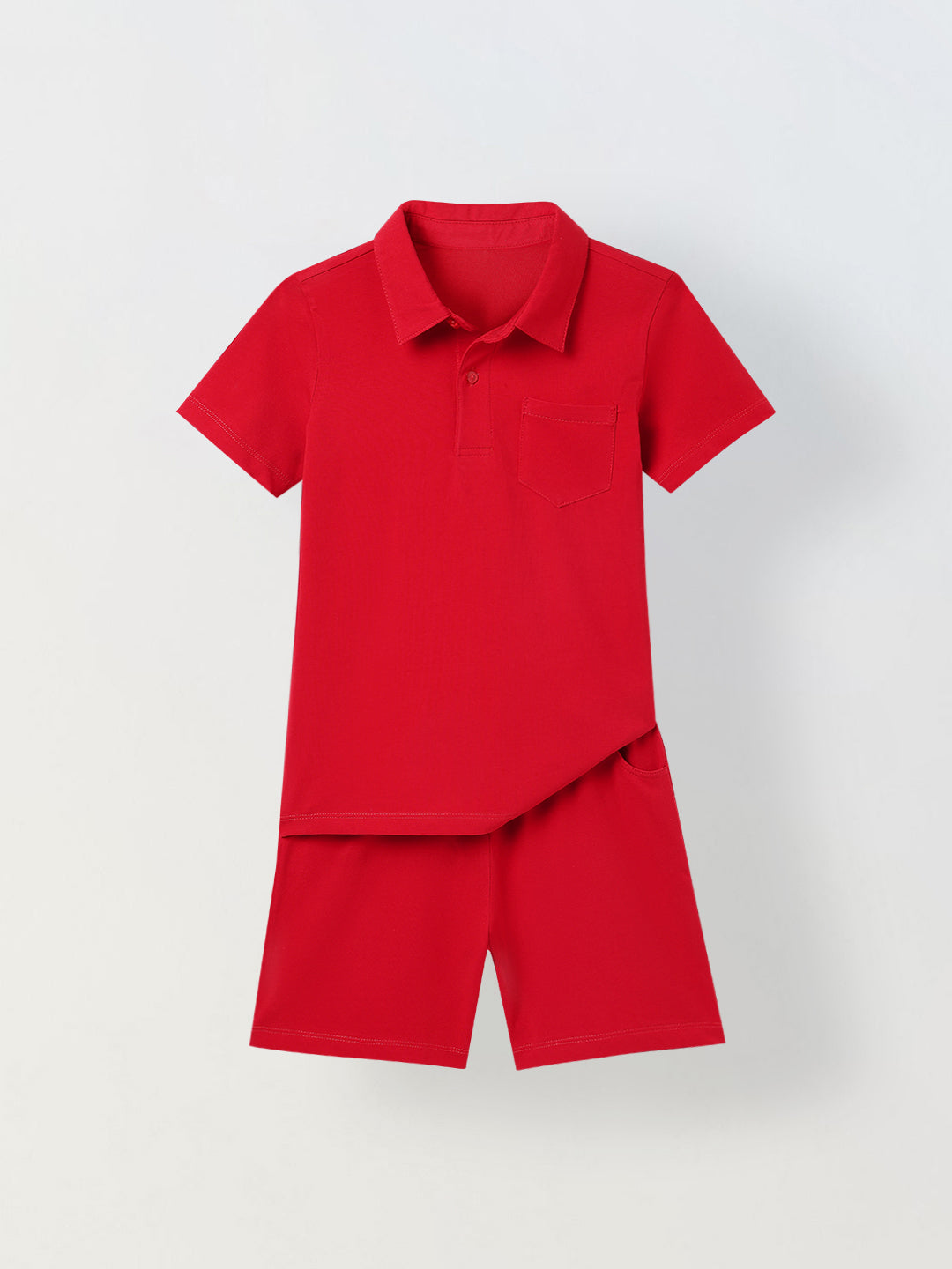 Spunkies Boys Red Solid Collared Short Sleeves Polo T-Shirt and Shorts Set