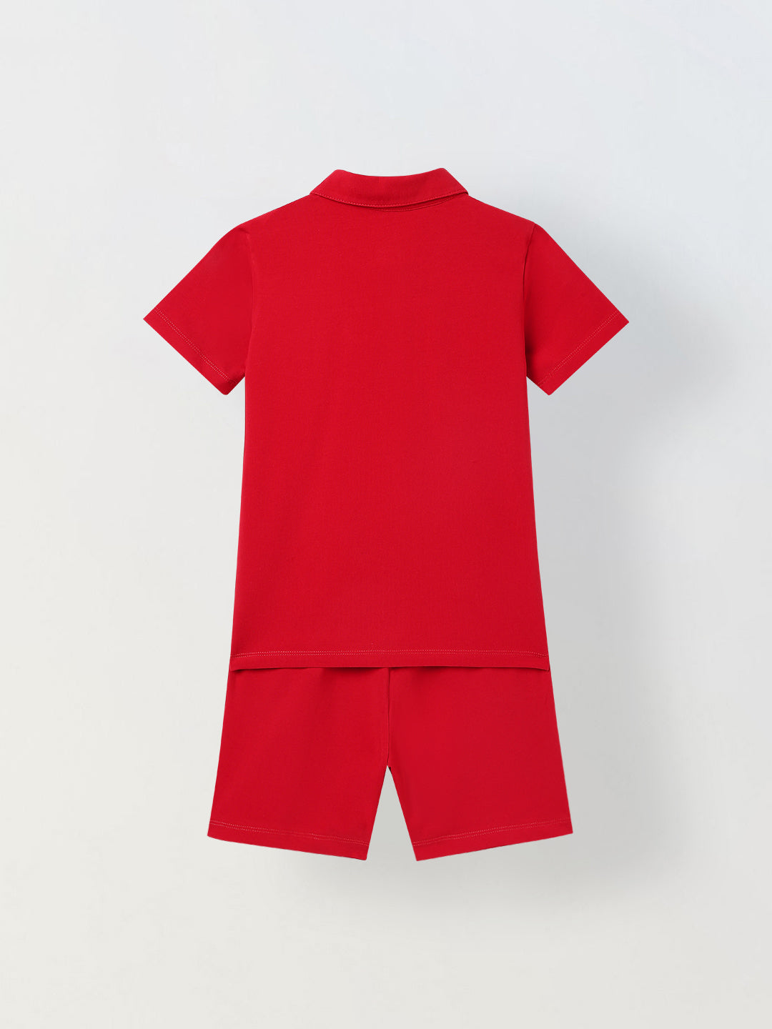 Spunkies Boys Red Solid Collared Short Sleeves Polo T-Shirt and Shorts Set
