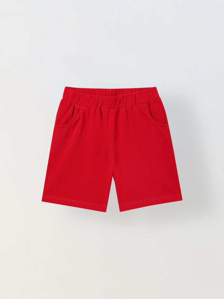 Spunkies Boys Red Solid Collared Short Sleeves Polo T-Shirt and Shorts Set
