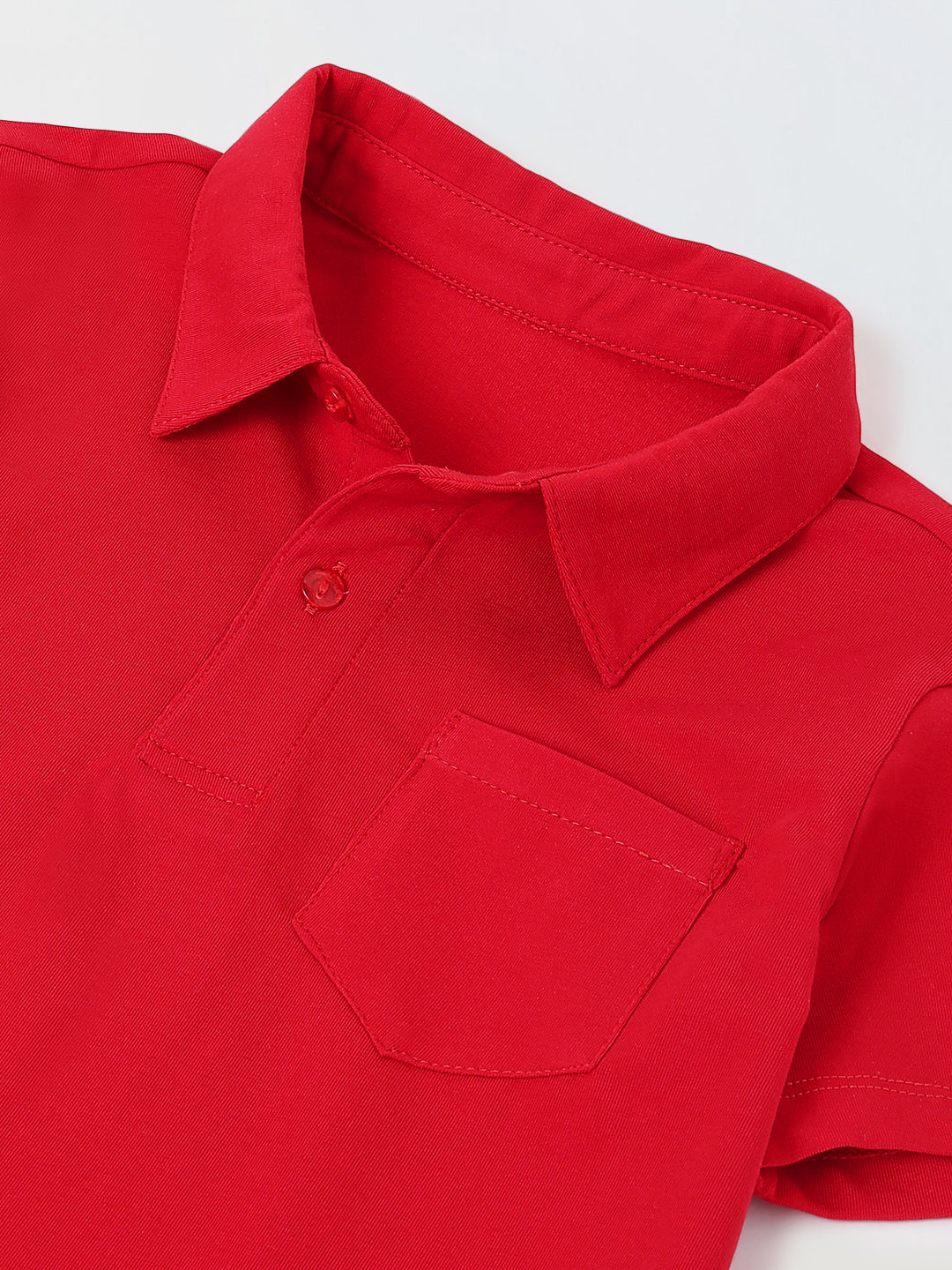Spunkies Boys Red Solid Collared Short Sleeves Polo T-Shirt and Shorts Set